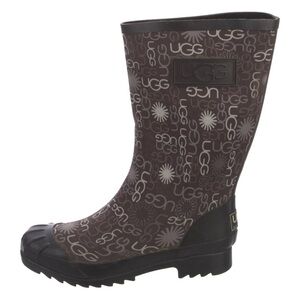 Ugg Australia Womens Multi Logo Brown Tall Rubber Rain Boots 8